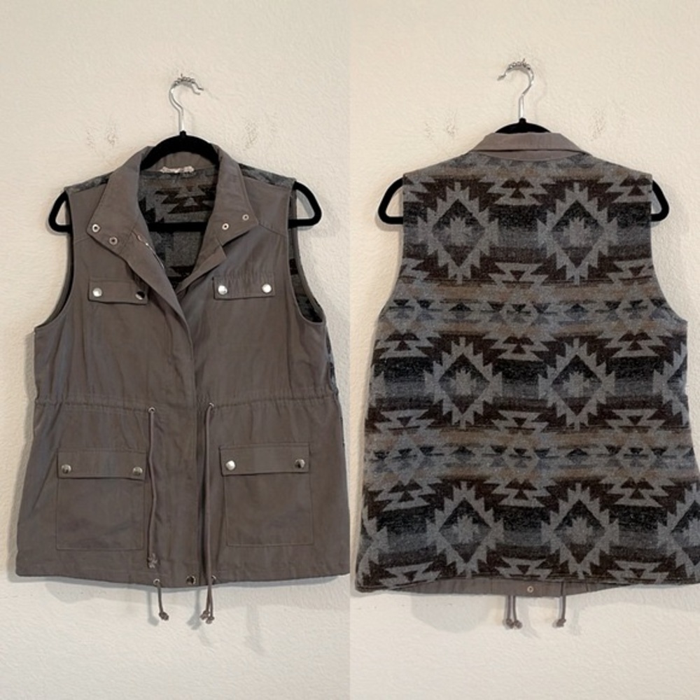 Entro Women Utility Vest Medium Tan Wool Blend Cloth Back Gorpcore Bohemian